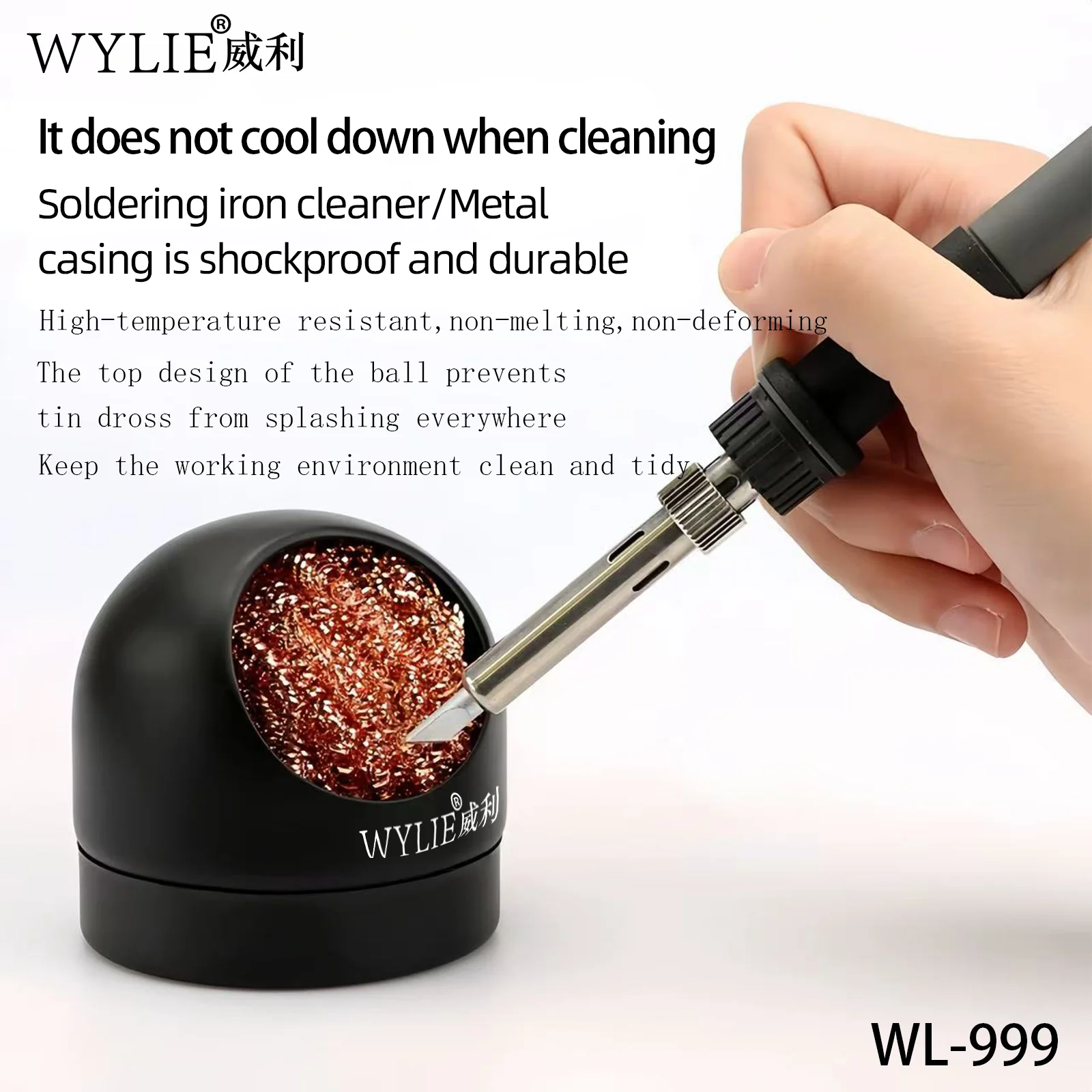 

WYLIE WL-999 Очиститель жала паяльника с металлическим основанием и стальным шерстяным шариком для ремонта мобильных телефонов, сварочный инструмент для печатных плат, использование станции