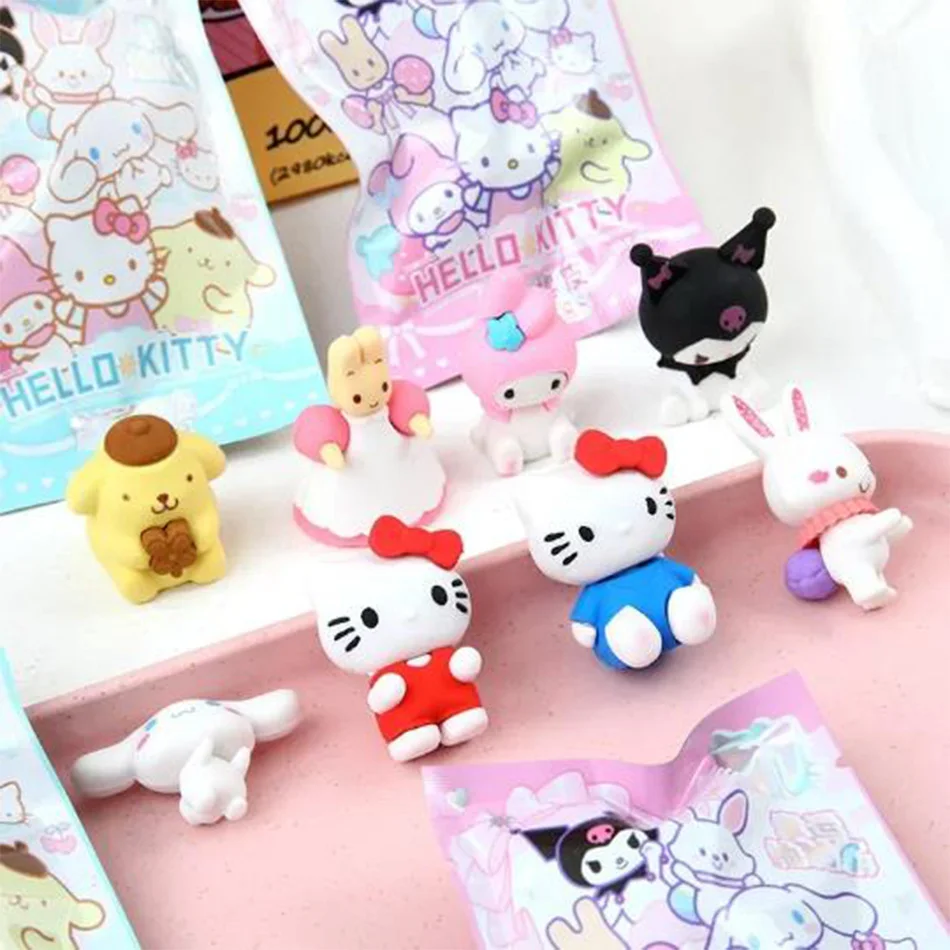 Sanrio Cartoon Eraser Rubber 32pcs Kawaii Students Stationery Kuromi Hello Kitty 3d Eraser Clean Tools School Children Gifts