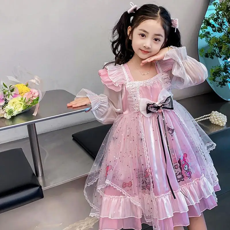 Mädchen Herbst Kleid Cartoon Sanrios Kuromi Kinder Mode Prinzessin Rock Nette My Melody Süße Gaze Rock kinder Kleidung