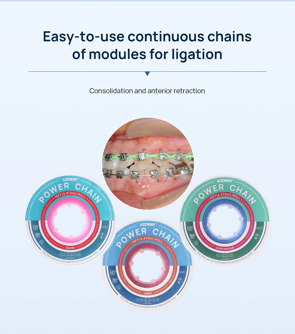10 Rollen AZDENT Dental Kieferorthopädische Elastische Power-Kette Farbig, Länge Lang, Kurz, Kontinuierlich, Gemischte Farben, 15' pro Spule, Zahnmedizin – Detail 4