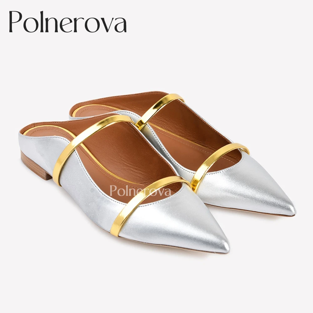 Mules plates pointues pour femmes, pantoufles de style designer classique, chaussures plates concises pour banquet, pantoufles en cuir élégantes