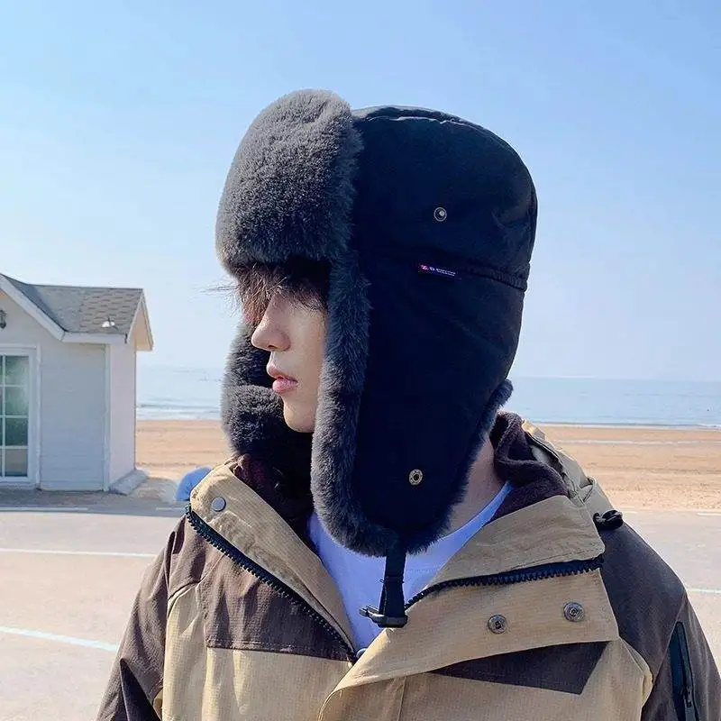 Thiened Fce winterhoed voor heren buiten fietsen Warm winddicht Koudbestendig gehoorbescherming Lei Feng Cap Train Head