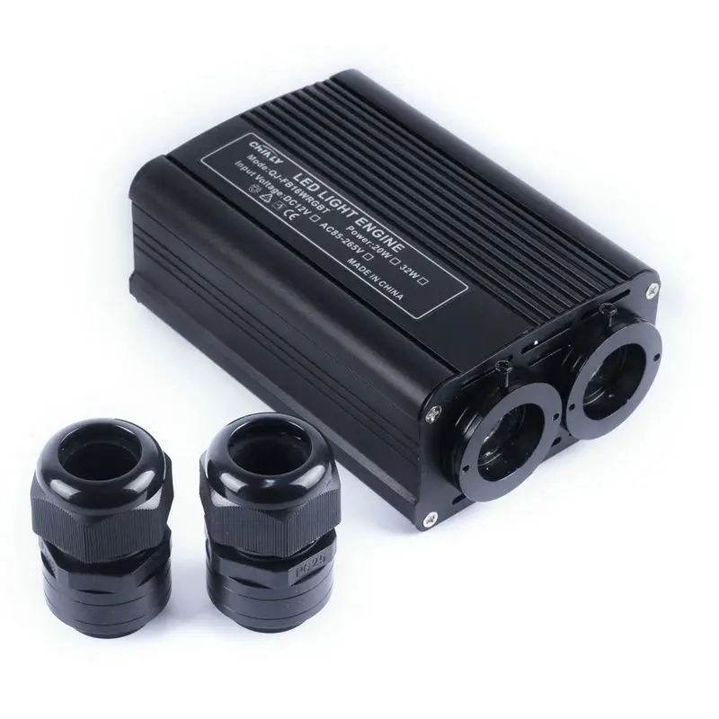 

32W LED Fiber Optic Light Engine Driver generator Double Head 2 output coupling Remote Controlled RGB Ceiling star DIY Decor