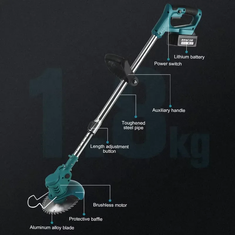 SENCOE for Small Industrial Cordless Electric String Lawn Mower 21V 650W Smart Steel Cutter Telescopic Handle Anti-Slip