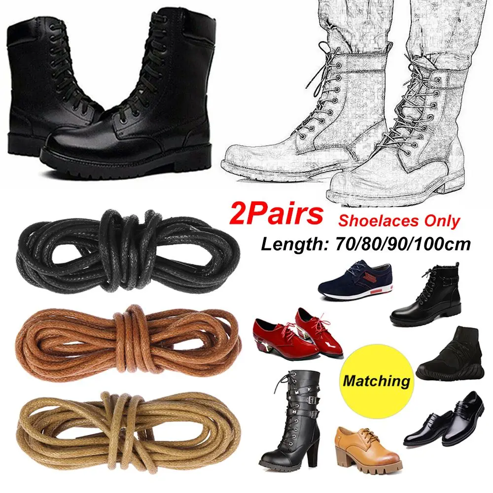 2Pairs Unisex Leather Dress Shoes Boots Laces Strings 70/80/90/100cm Round Waxed Shoelaces