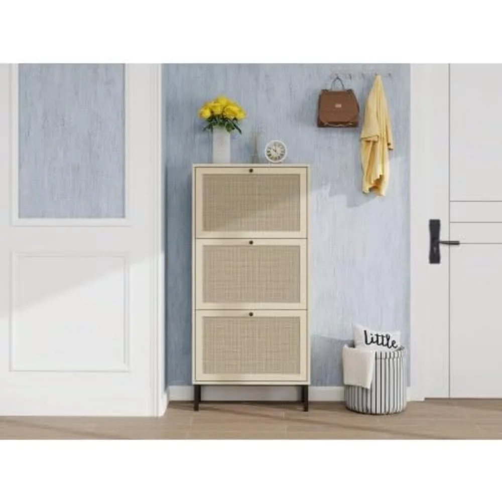 

Freestanding Modern 3-Tier Rattan Shoe Rack for Heels and Slippers, Ideal Storage Solution for Entranceways