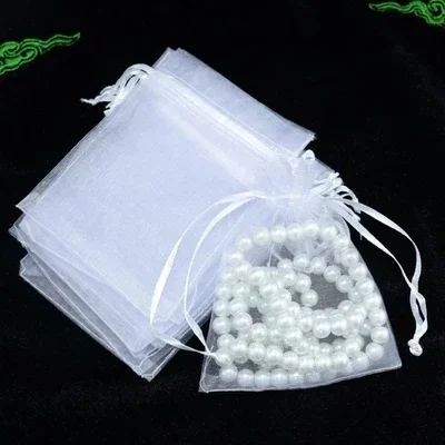 100pcs White Organza Jewelry Bags Pouch Drawstring Bag Jewelry Packaging Display 5x7/7x9/13X18cm Packaging For Jewelry Pouches