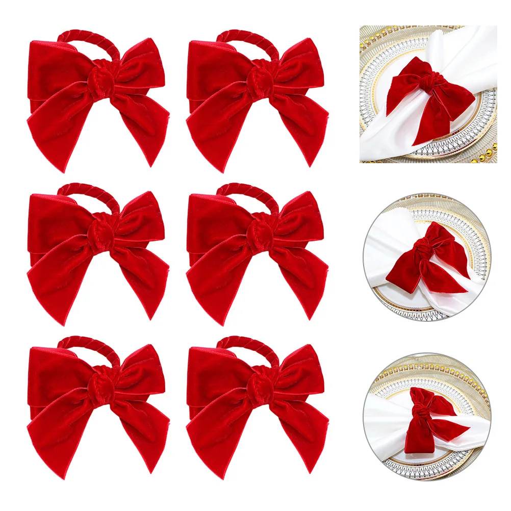 

6Pcs Decorative Bowknot Napkin Rings Lint Material Napkin Holders Wedding Dining Table Party Serviette Buckles