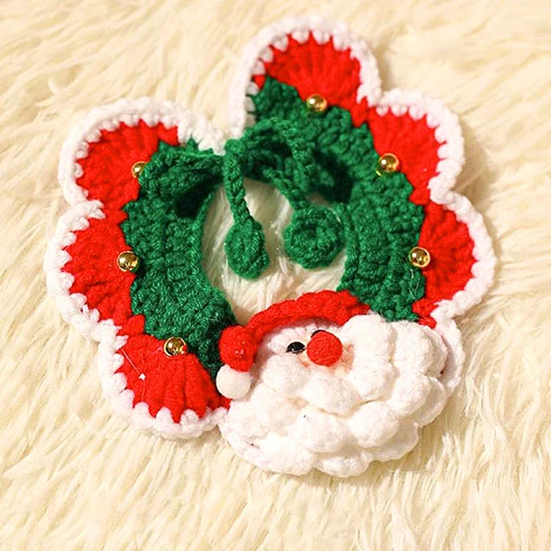 Pet Knitted Collar Bibs Woven Santa Claus Bowknot Bell Cat Dog Scarf Collar Adjustable Necklace Cute Bib Accessories Pet Supplie