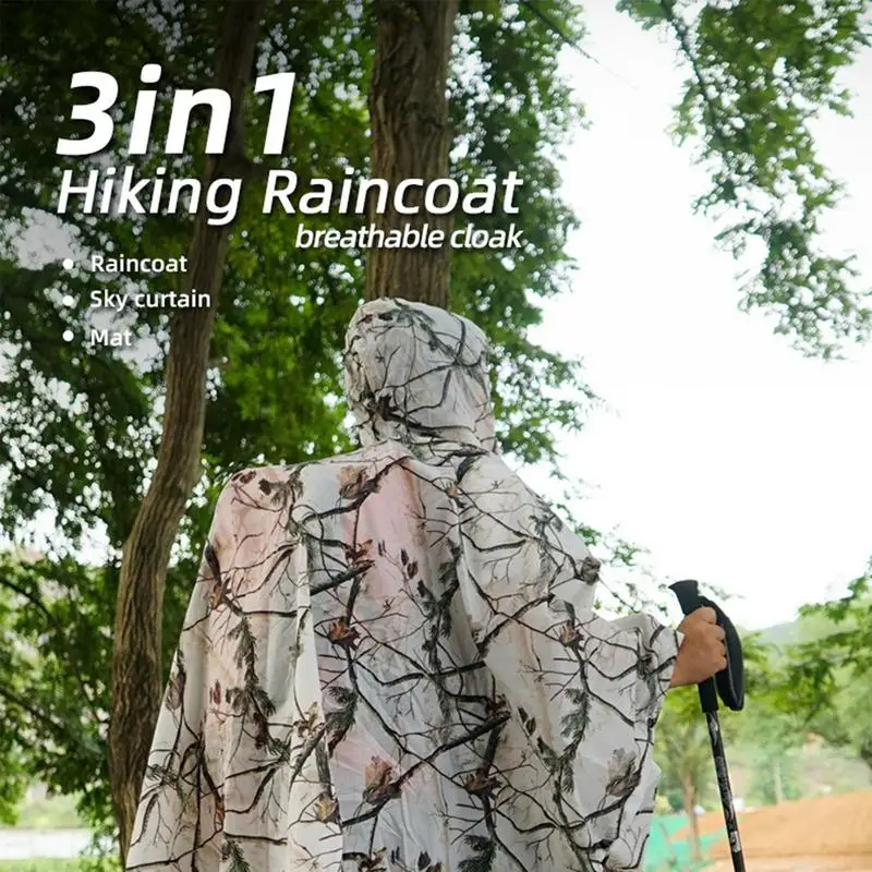 3 in 1 Rain Coat Hood Hiking Cycling Rain Cover Raincoat Backpack Rain Cover Poncho Raincoat Waterproof Outdoor Camping Tent Mat