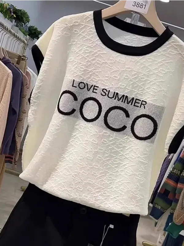 Korean Style Short Sleeve Knitted T-Shirt Fashionable Loose Fit Casual Wear Versatile  Color Summer New Arrival