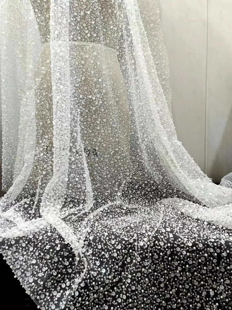 

Свежее полное стильное кружево из бисера с блестками, тканевая вышивка, настраиваемая тюлевая отделка для свадебного материала «сделай сам»