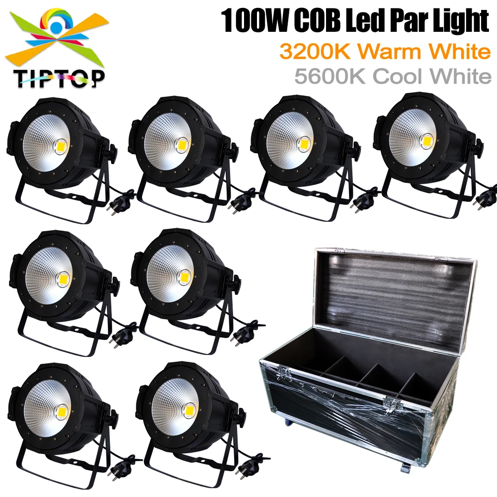 

8IN1 Flightcase Pack 100W COB Aluminum Indoor Stage Led Par Light DMX512 Control Power IN OUT Silent Cooling Fan White Color