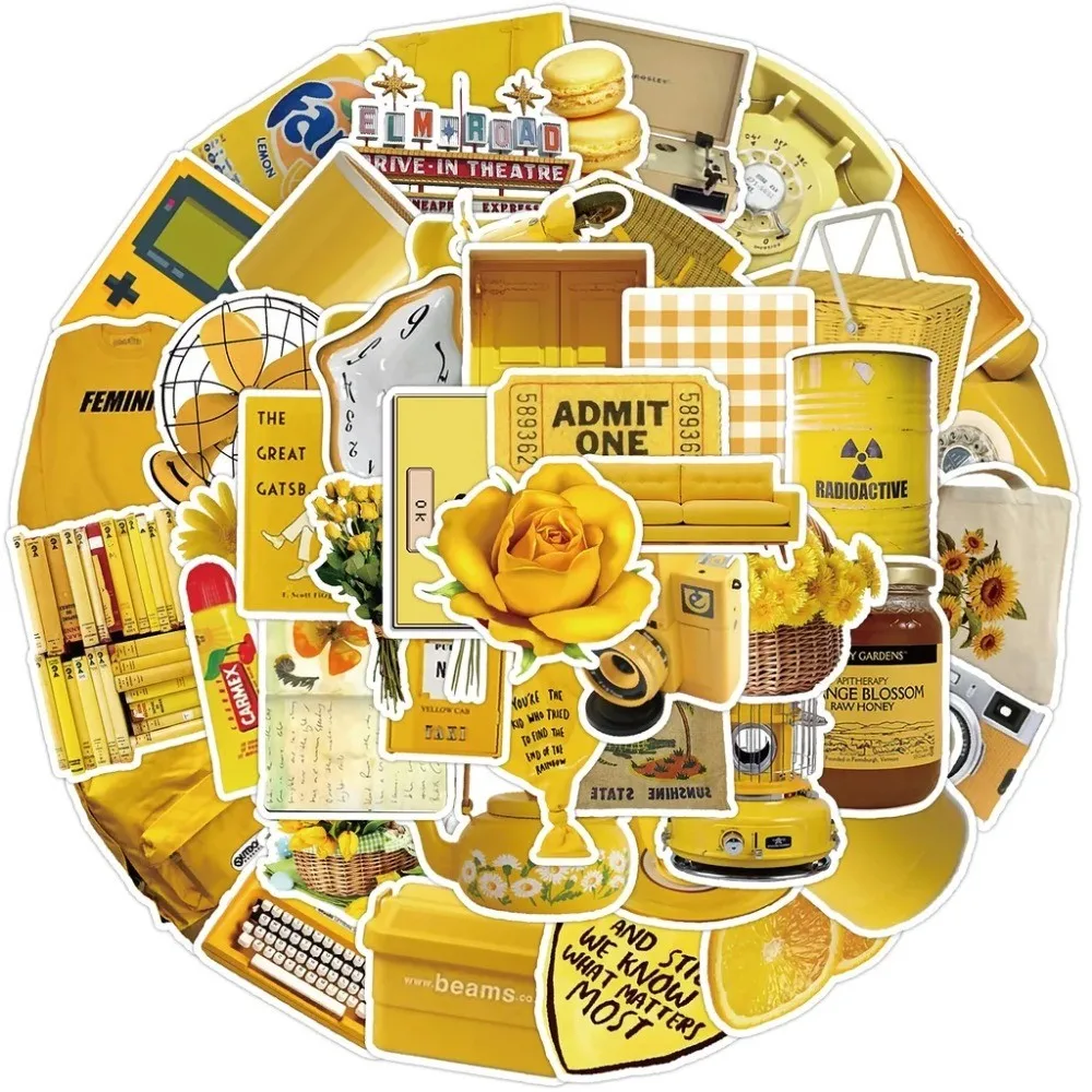 

50 Pcs Aesthetic Yellow Vintage Stickers - Retro Themed Decals for Laptop, Luggage & DIY Decoration Sticker Story Store