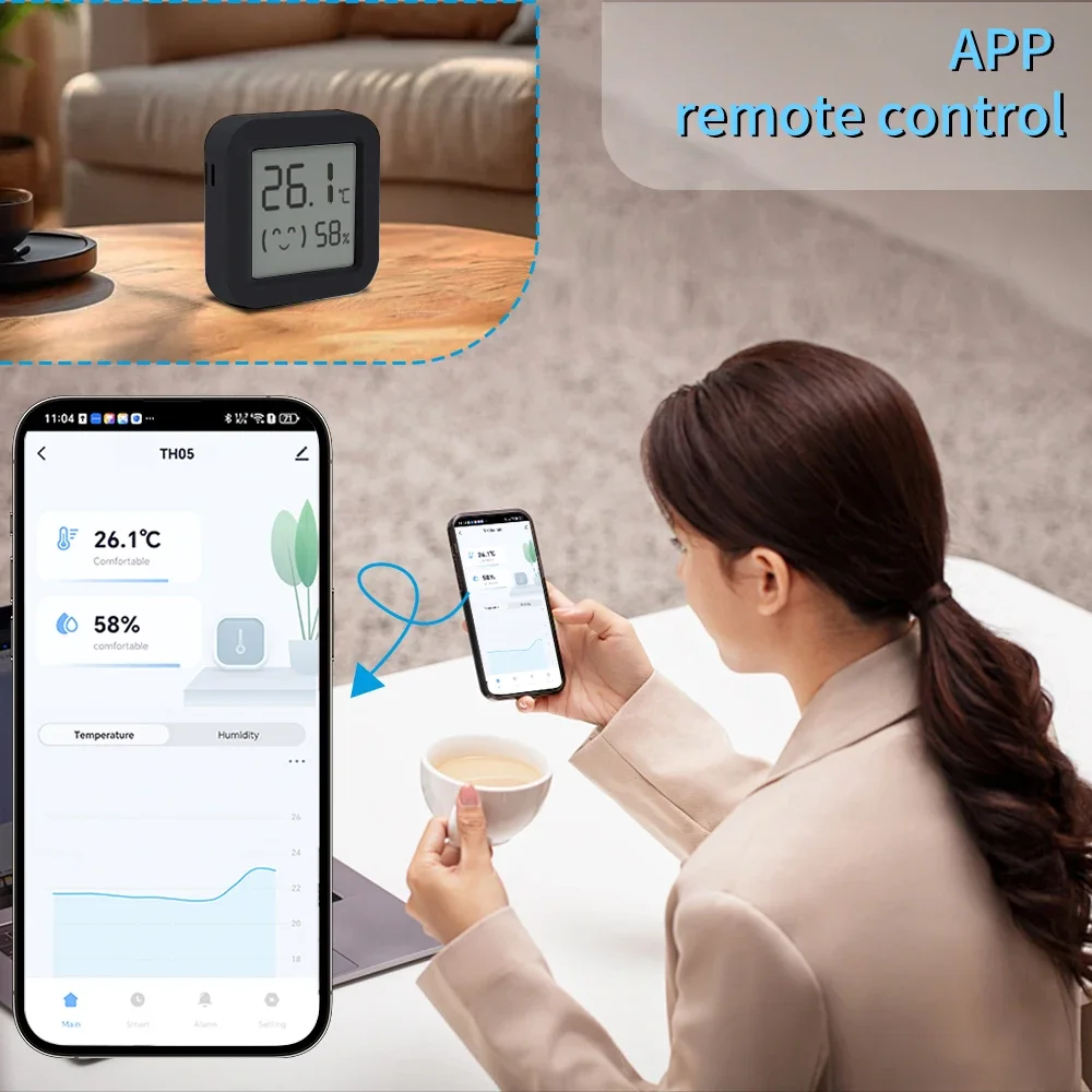 Sensore di umidità della temperatura Tuya Mini LCD Termometro igrometro intelligente controllato da APP compatibile con Bluetooth per Alexa Smart Life