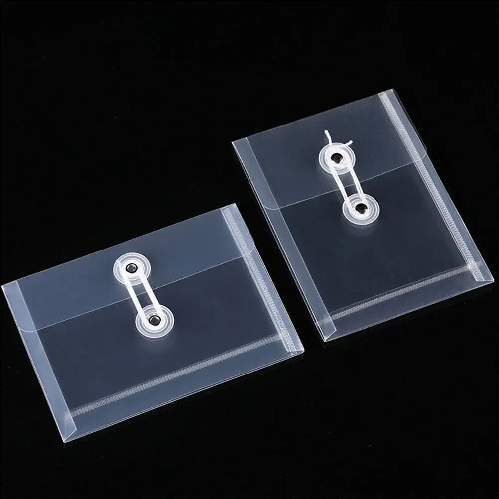 

10Pcs A6 Clear Plastic File Pockets with Rope Wrap Button Closure for School Office Document Organization Transparent File