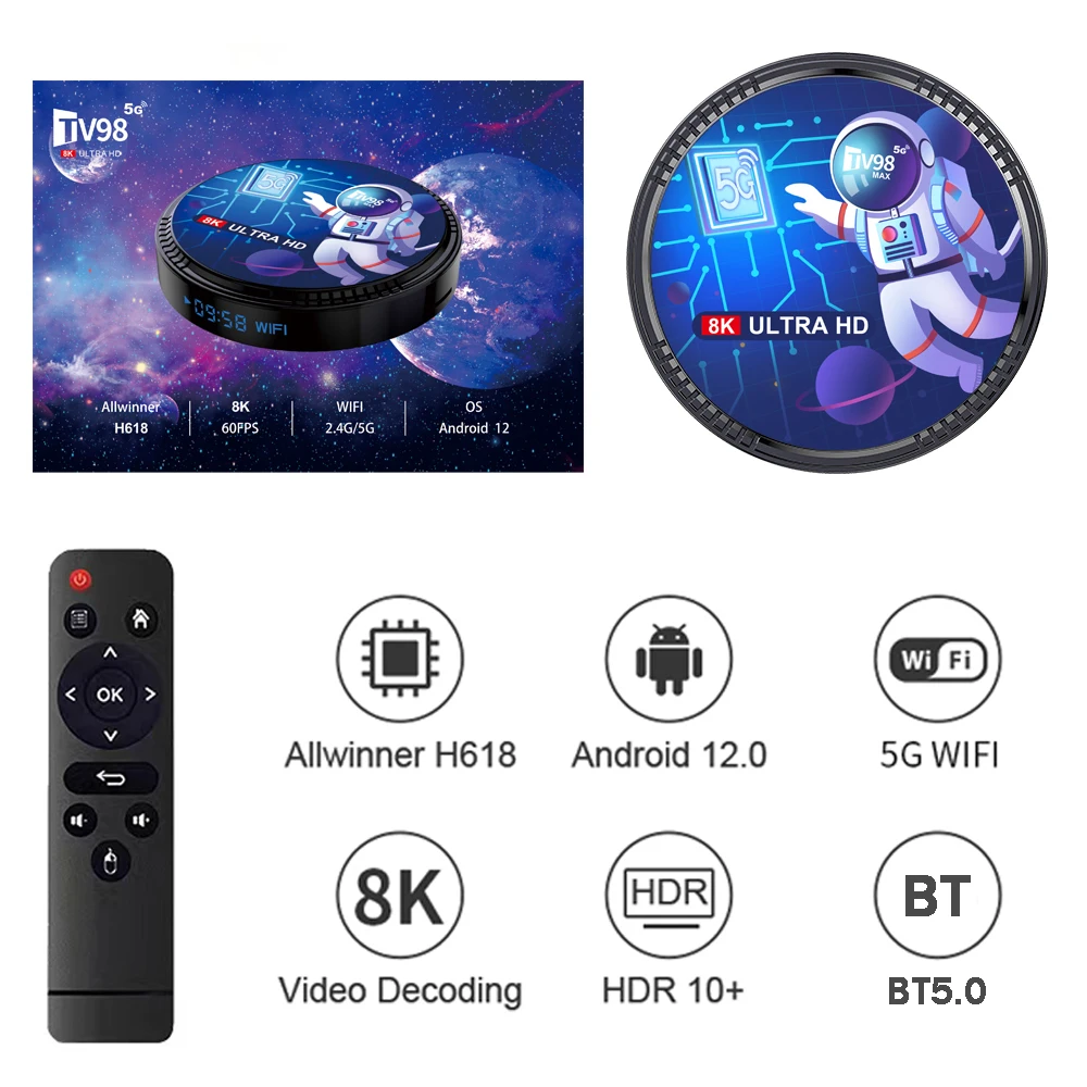 

TV Box TV98 Max Android 12 Allwinner H618 Quad Core 4G 5G Dual Wifi 2G16G 4G 64G Support 8K BT5.0 Media player Smart Set top box