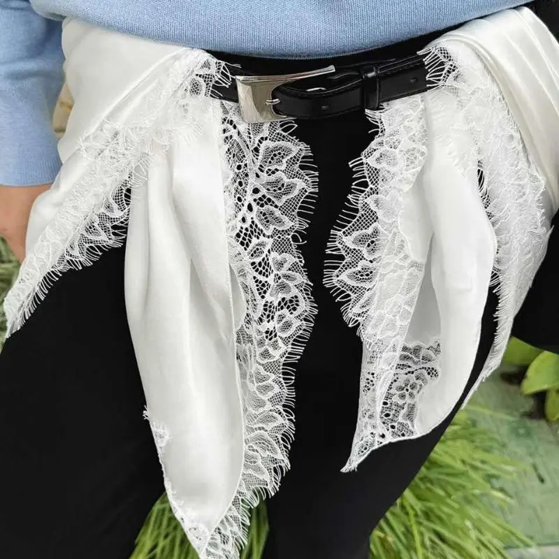 

Breathable Sunscreen Lace Edge Headscarf Breathable Scarf Large Shawl Patchwork Splicing Turban Jeans Decorative Belt Scarf