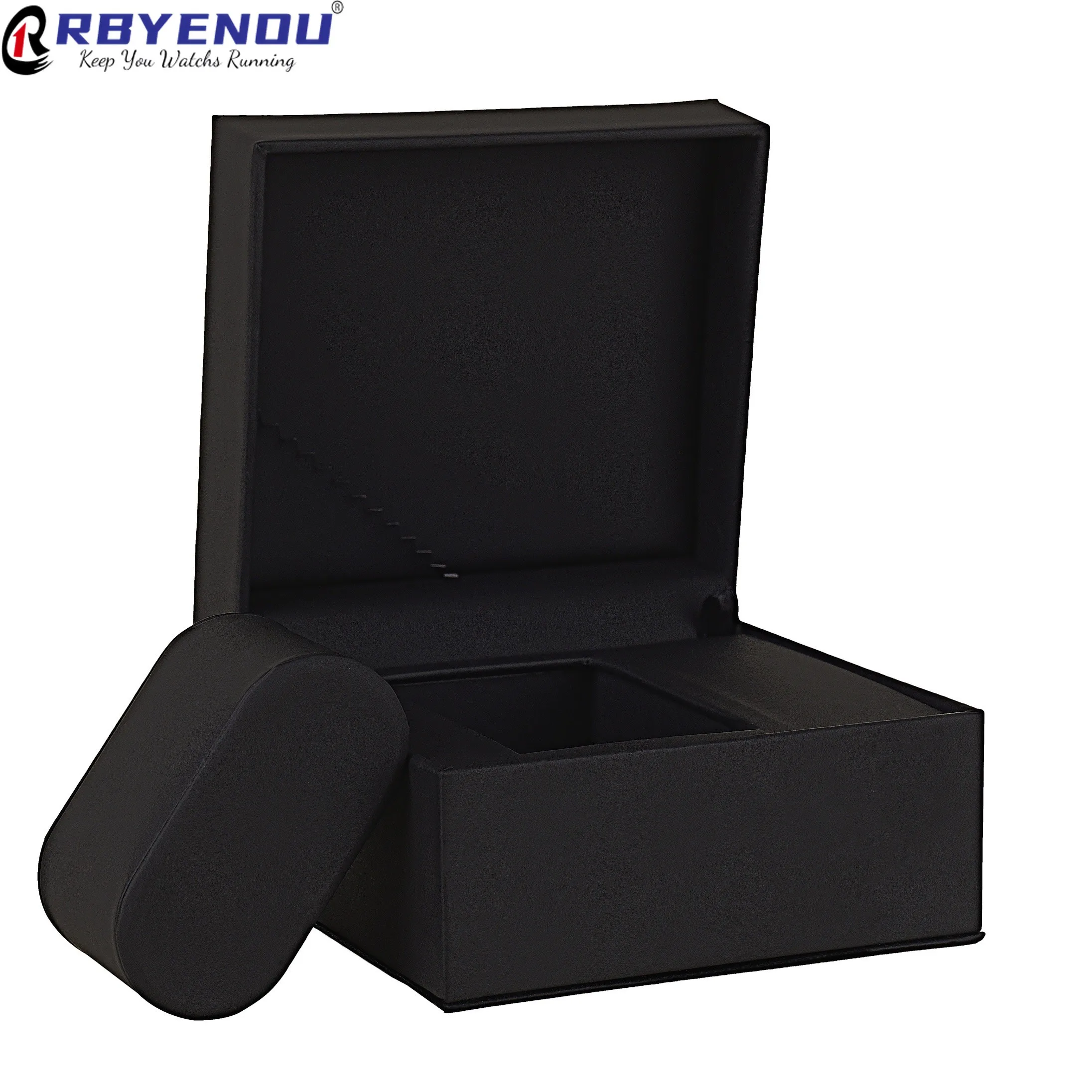 Custom Logo Exquisite Black Leather Watch Case Box with Accessory Compartment Premium Gift Business &Travel Essentials Box OEM