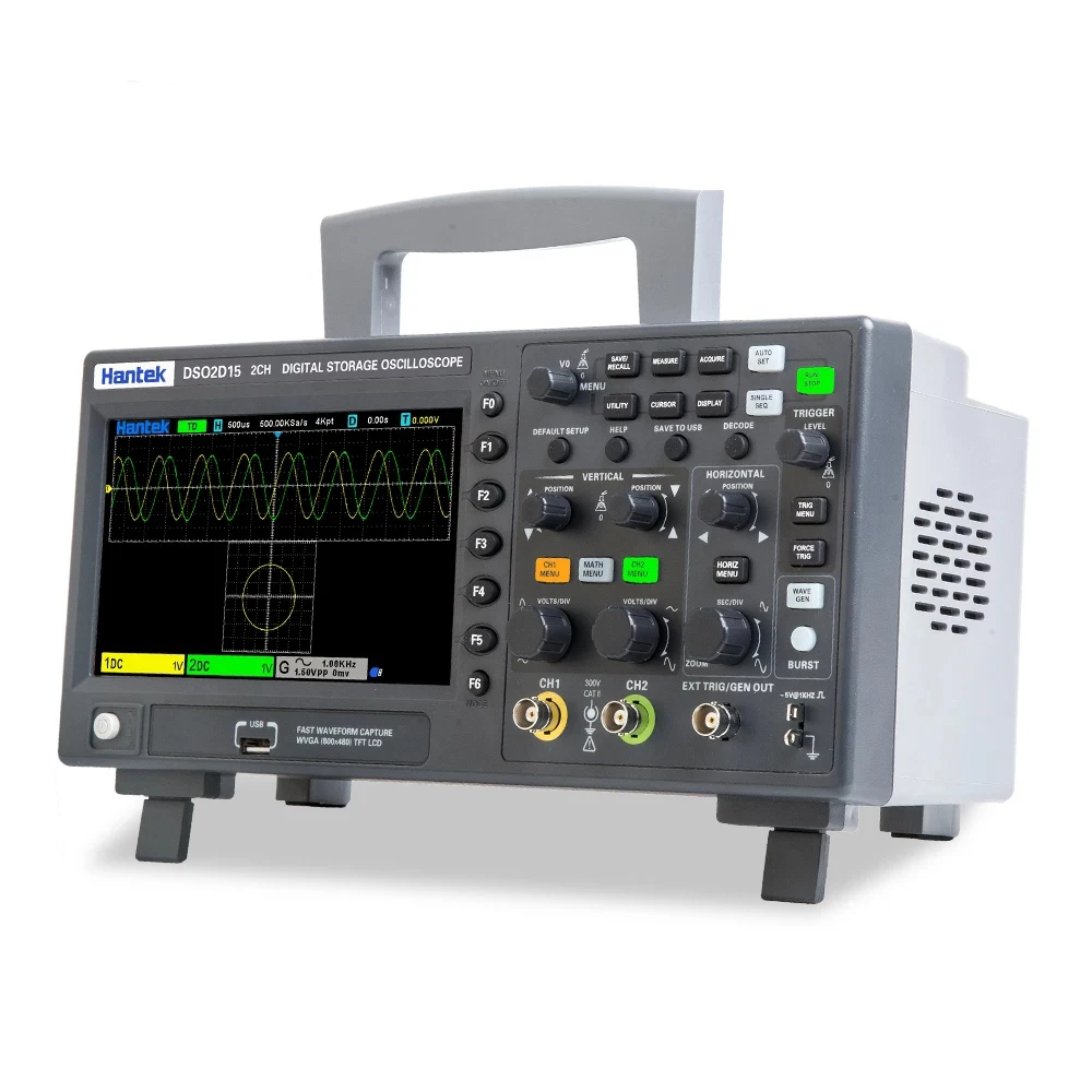 Hantek osciloscópio econômico de canal duplo dso2c dso2d série 100mhz/150mhz largura de banda osciloscópio portátil com fonte de sinal