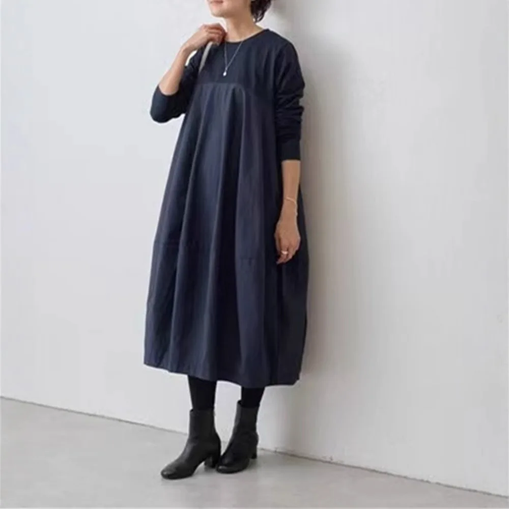 Długa sukienka dzianinowa na jesień i zimę z okrągłym dekoltem, rękawami patchworkowymi, maxi, w stylu koreańskim, codzienna moda damska, długa sukienka 2025