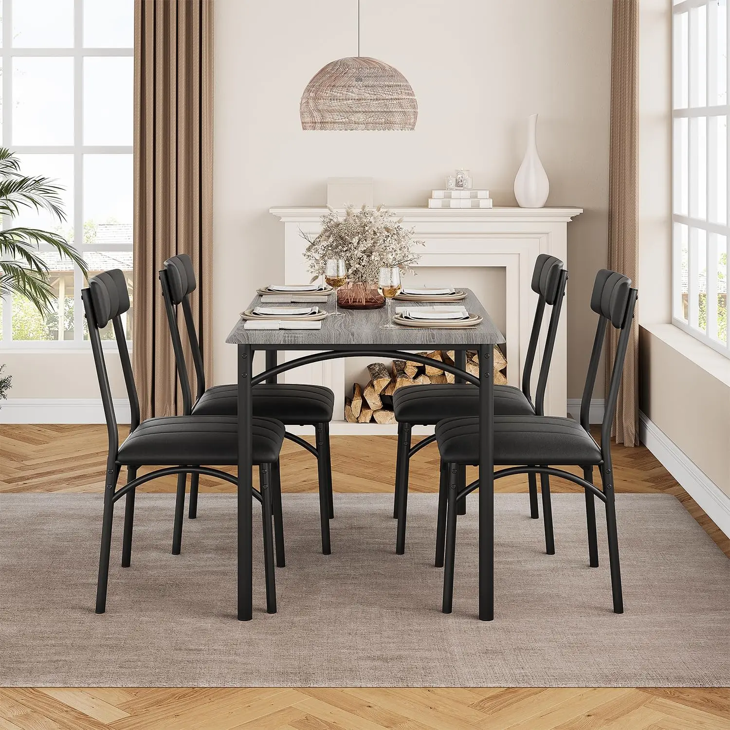 GAOMON Dining Table Set for 4, 5 Piece Kitchen Table and Chairs for 4 with Upholstered Chairs, Rectangular Dining Room Table Set