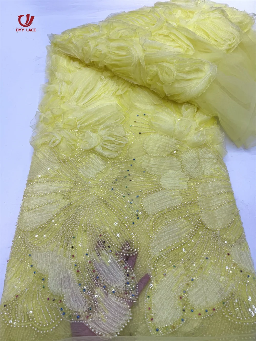 Luxury Nigerian African 3D Flower Lace Fabric 2026 High Quality Sequins Embroidery African French Lace Fabric For Sewing Dress 3