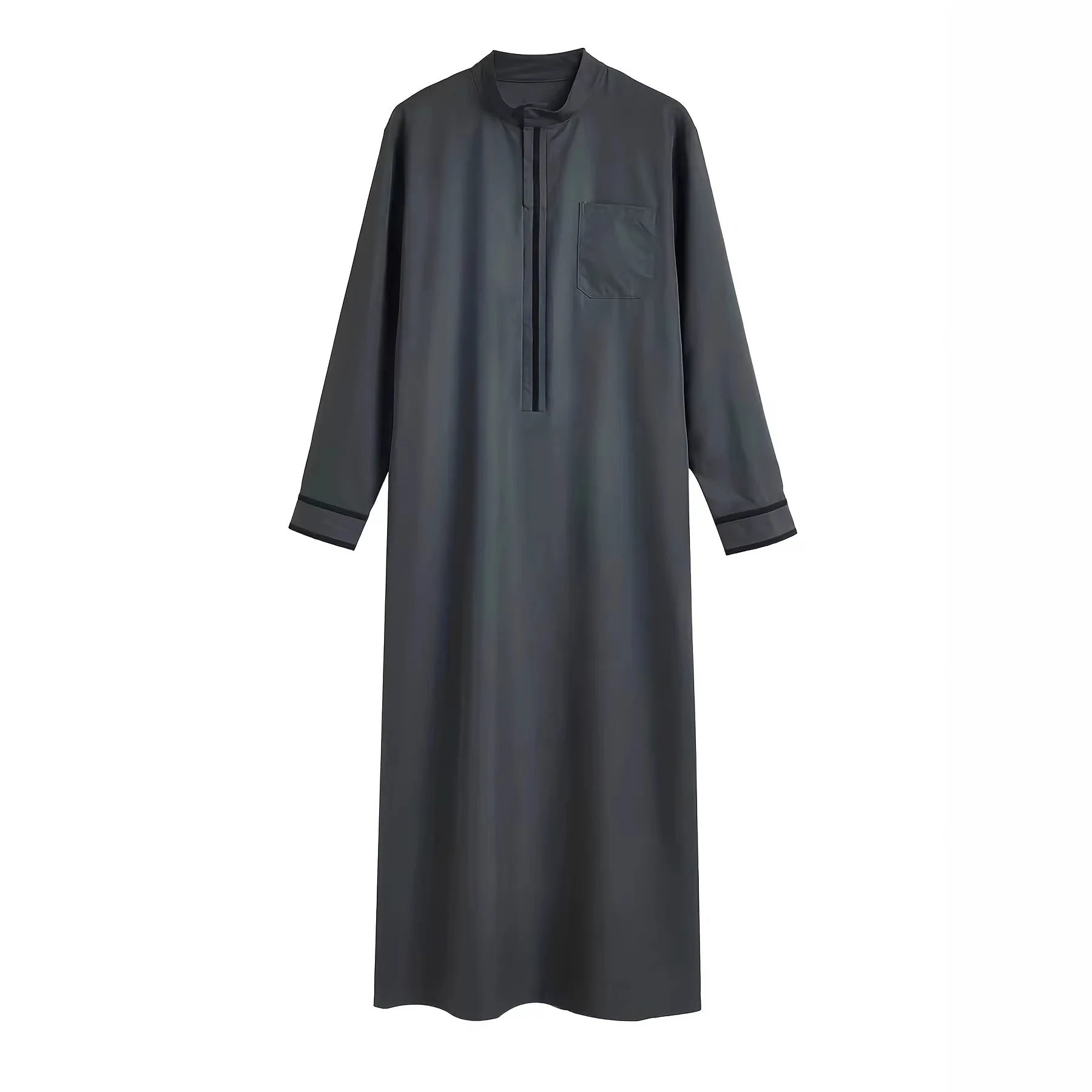 Arabic Men Jubba Thobe Muslim Tunic Long Robes Kaftan Dubai Ethnic Casual Islamic Grey Abaya with Pockets Designer Modest Dress