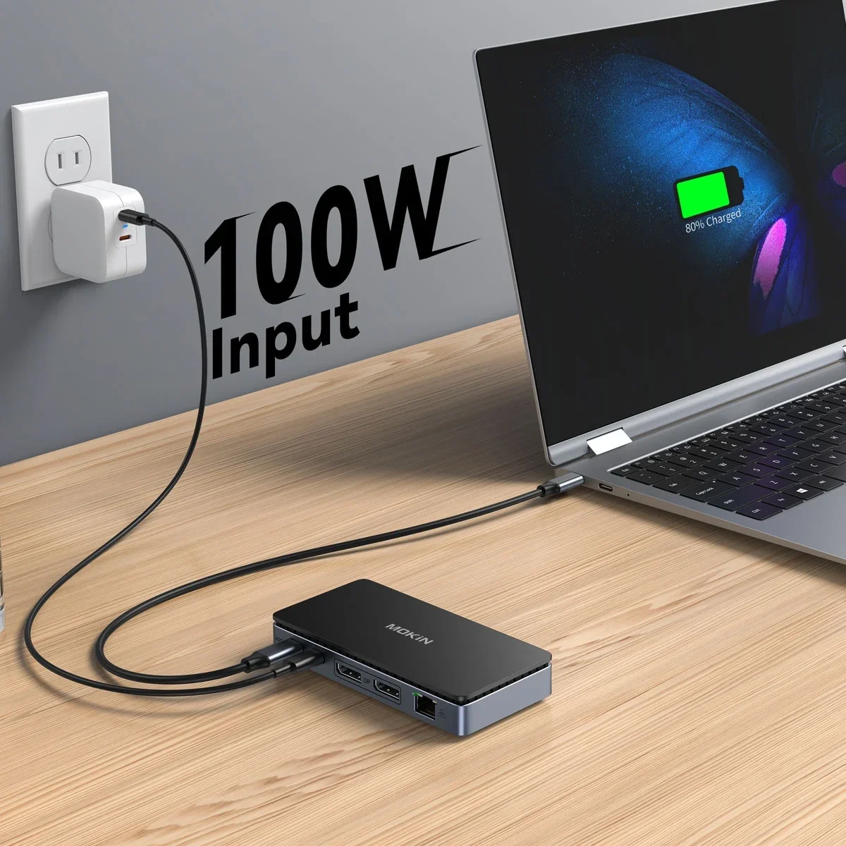 MOKiN 8-in-1 USB C Docking Station 4K 60HZ -2 DP, 3 USB3.0 5Gbps, PD 100W, SD/TF for MacBook Pro/Air M1 M2 Laptop PC Thunderbolt