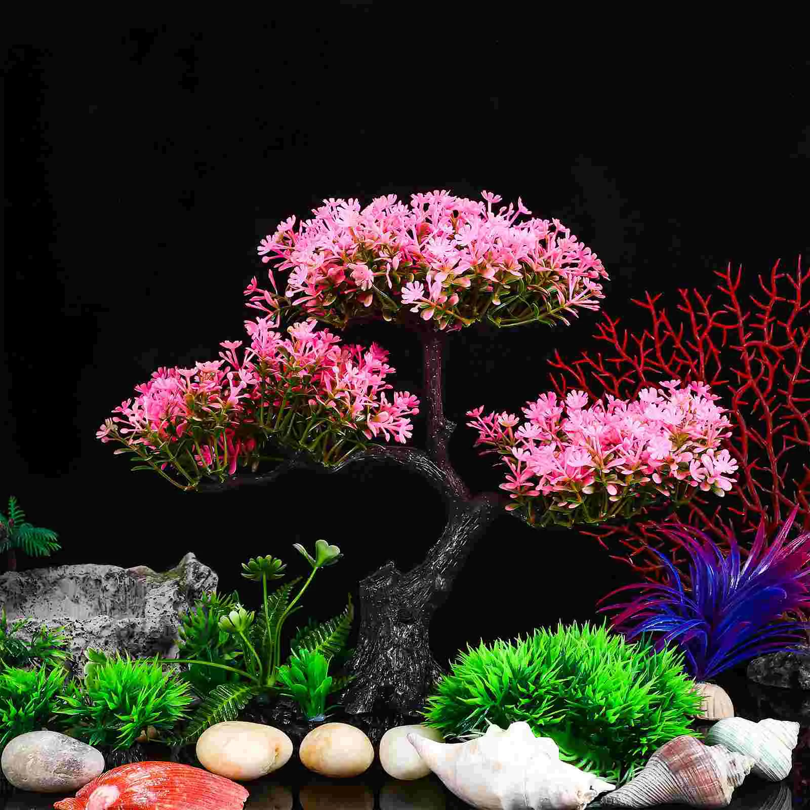 Aquarium Plant Accessory Plants and Water Set Turtle Tank Accessories for Fish Decor Bonsai Plastic Decorations