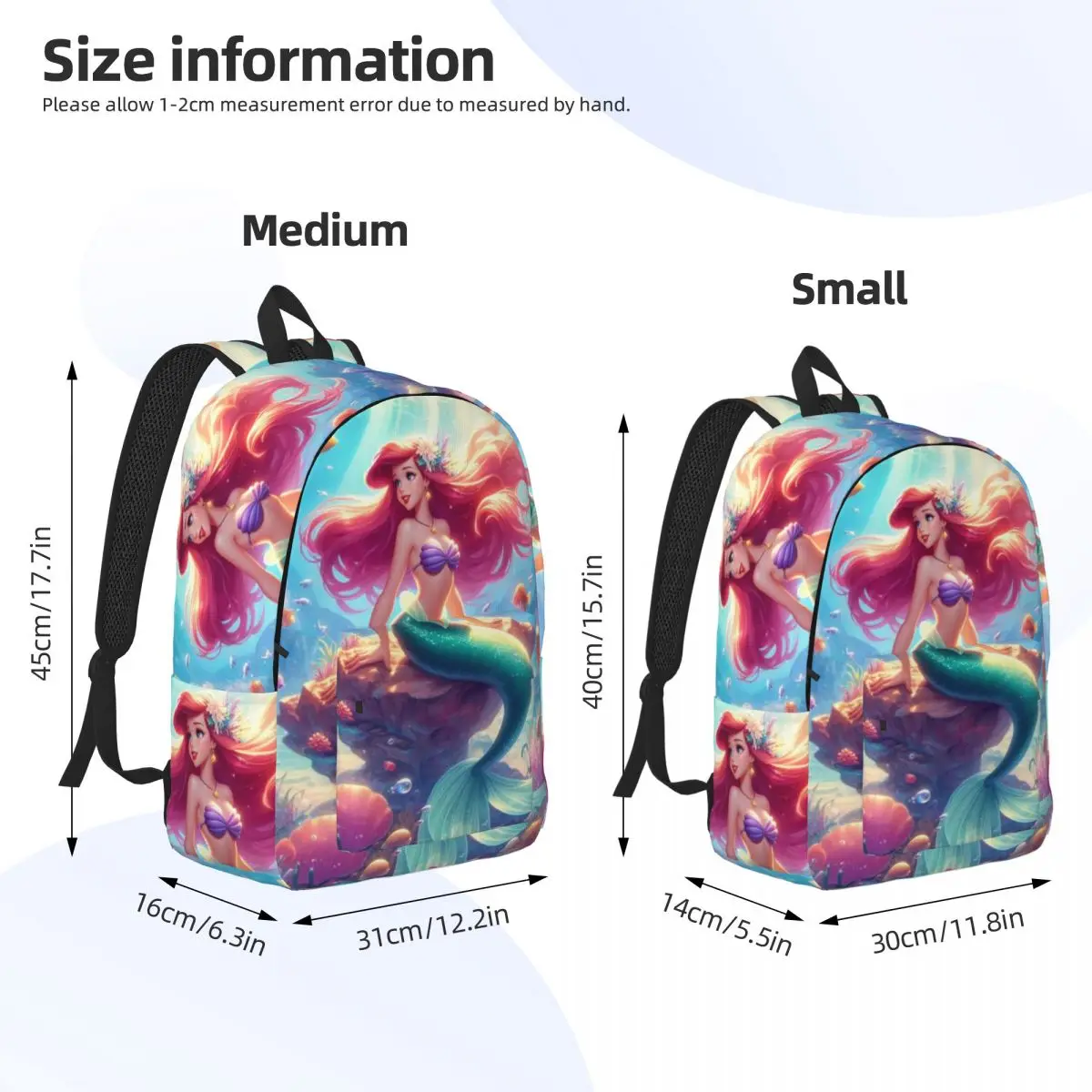 Custom Ariel Princess Travel Canvas Backpack Women Men School Laptop Bookbag The Little Mermaid College Student Daypack Bags