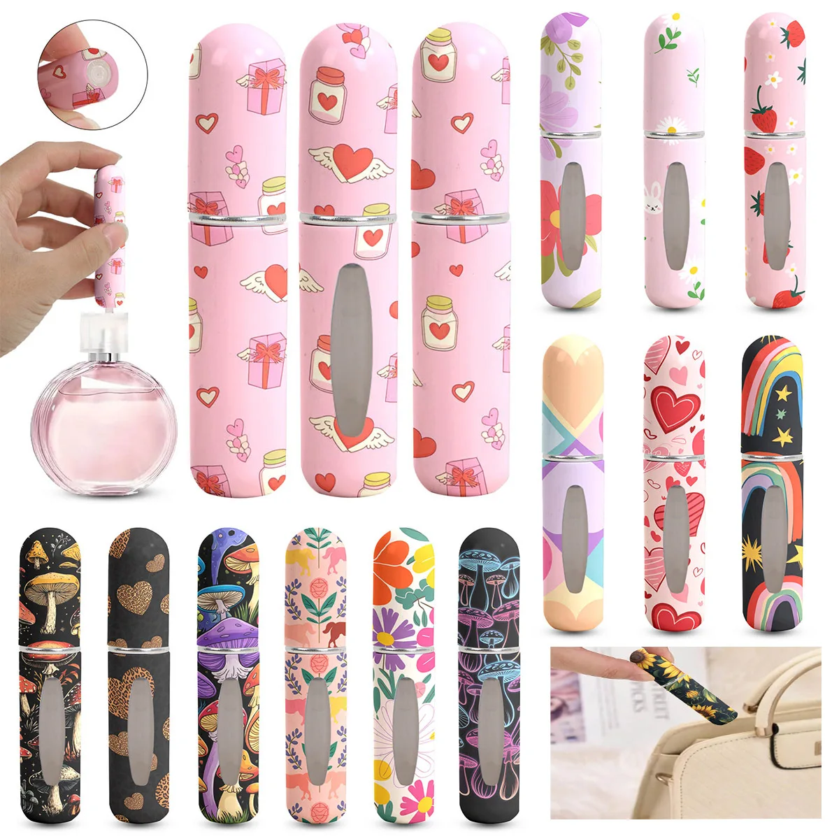 1/3 szt. Przenośna podróżna butelka na perfumy Mini butelka z nadrukiem kwiatowym - 5 ml przenośny rozpylacz perfum, kolorowy wzór druku