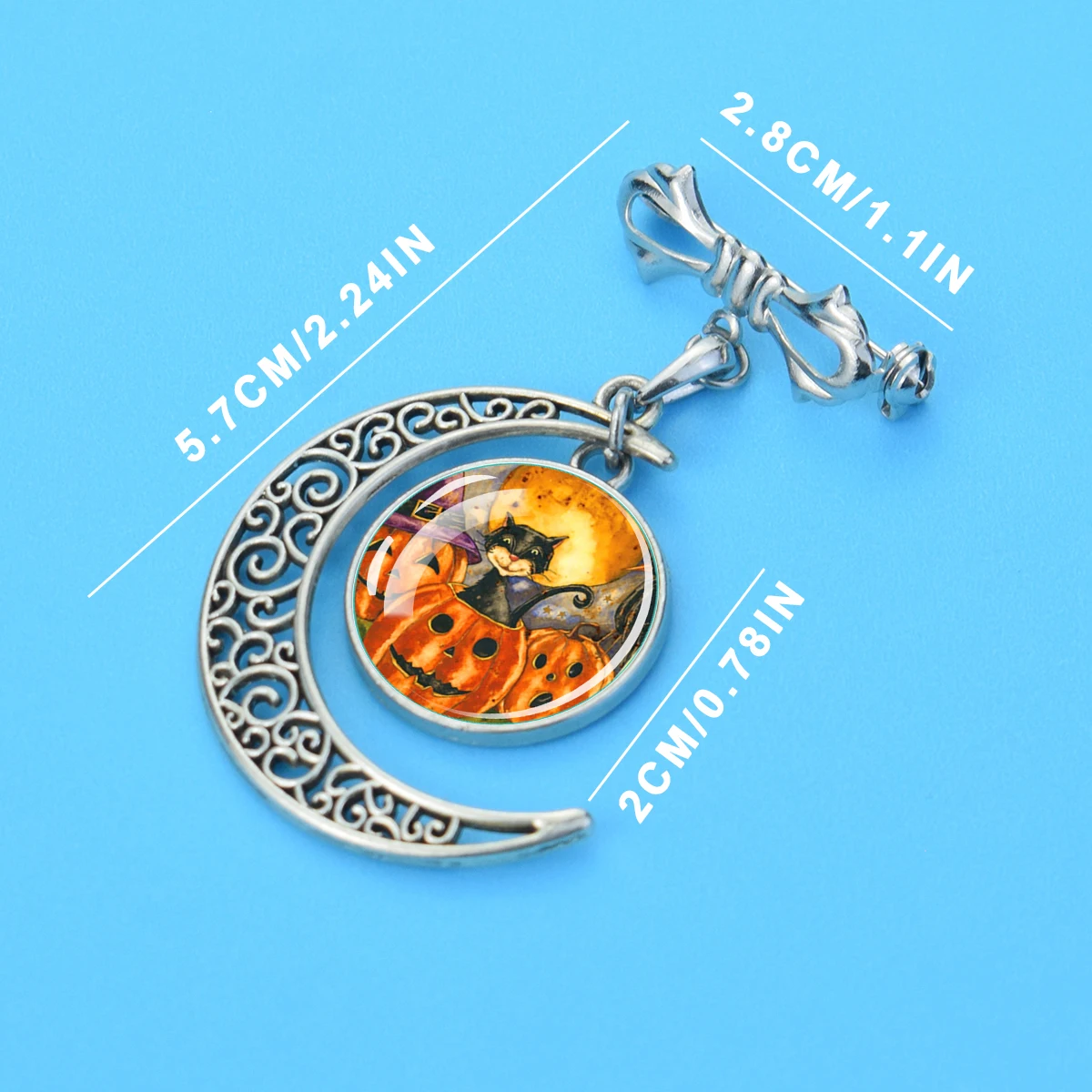 1PCS 20MM Crescent Moon Dangle Badge Pins Vintage Halloween Jack O Lantern Witch Cat Ghost Gothic Lapel Collar Hat Pin Mens Fall
