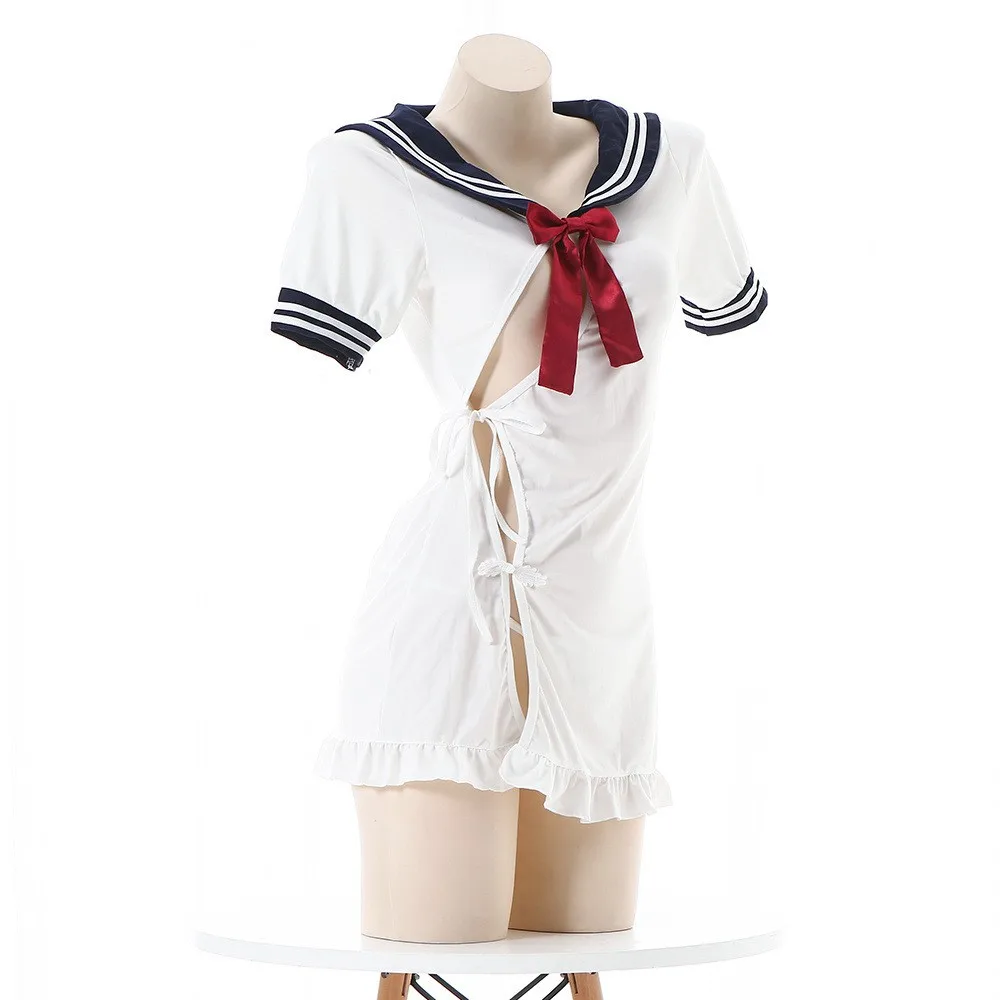 

Women Sailor Sexy Lingerie School Girl Sheath Dress Slit Skirt Erotic Tied Cosplay JK Sensual Costume Student Uniform Roleplay
