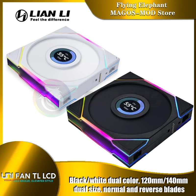 Lian Li LCD TL120 TL140 Uni Fan Forward/Reverse Computer Case Fan, 1.6'' Monitor Display 400*400, 1 / 3 Pcs Pack, New Arrival