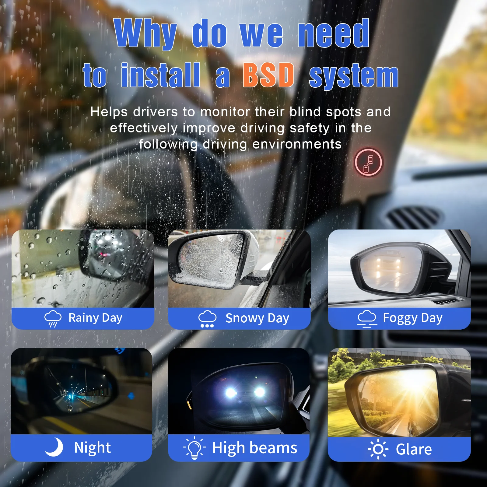 Universal Model Is Suitable For All Cars BSD Blind Spot Monitoring, High Speed Overtaking Assist Warning