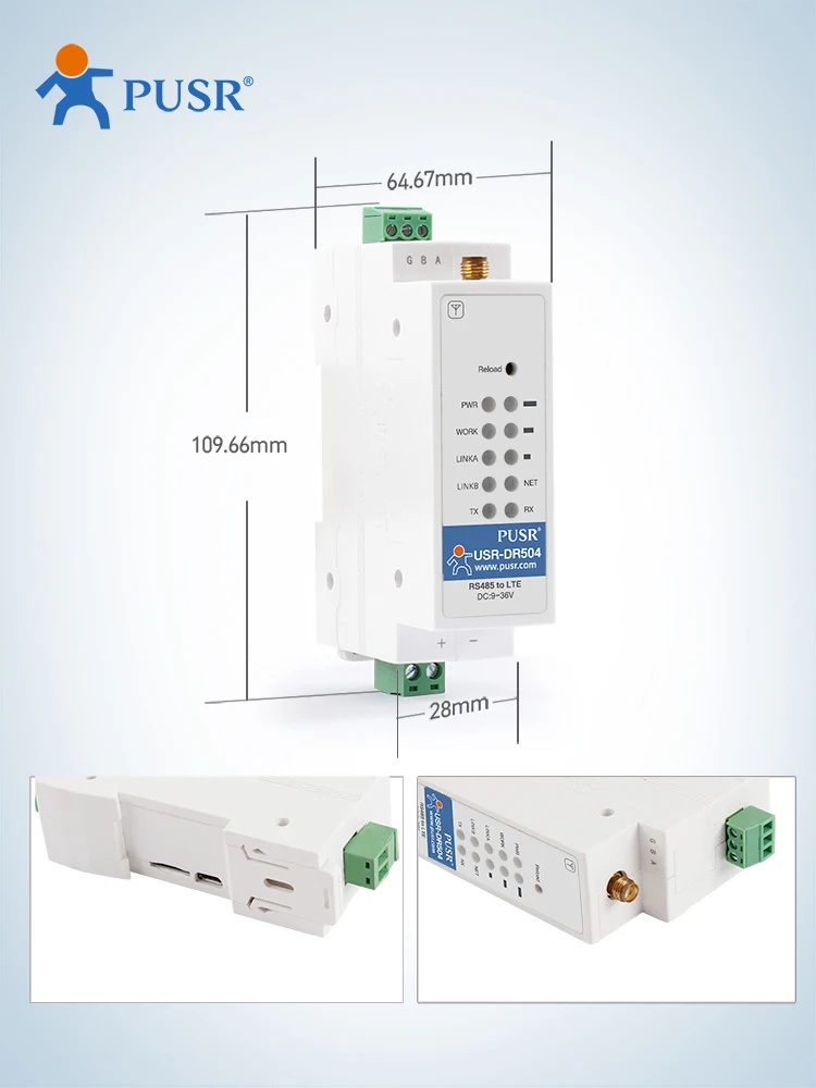 Imagem -03 - Din-rail Gsm Gprs 4g Lte Modbus Modem Rs485 para 4g Modem Austrália Nova Zelândia Taiwan América Latina Usr-dr504-aux