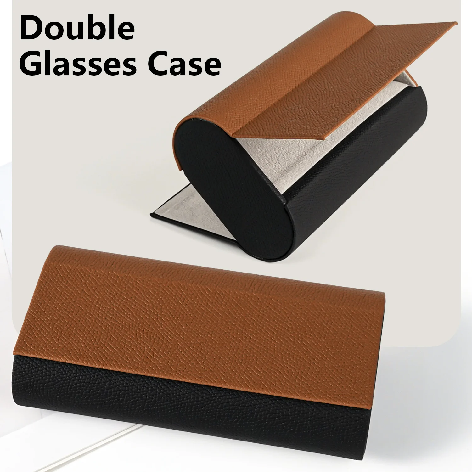 Faux Leather 2-Layer Glasses Case Magnetic Closure Sturdy Eyewear Storage Holder for 2 Pairs of Glasses