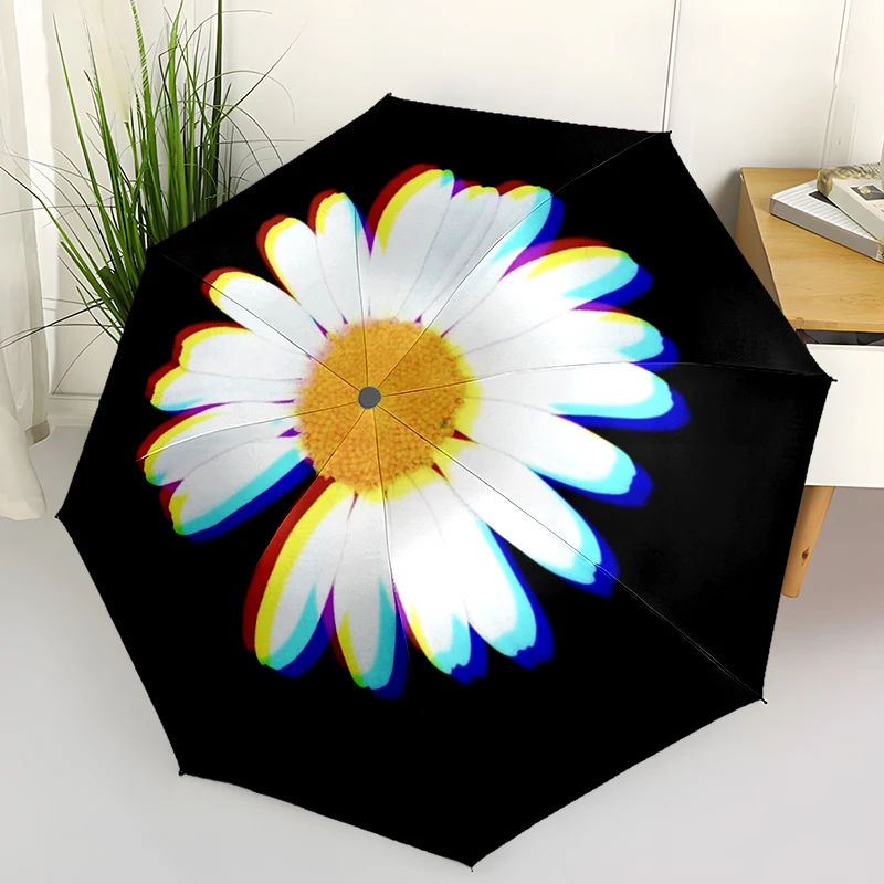 

1PC Daisy Flowers Folding Umbrella Fashion Auto-Open Design 8 Iron Ribs Plastic Handle Foldable Sunshade Perfect Christmas Gifts