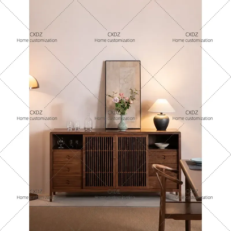 New Chinese Style Solid Wood Tea Cabinet Black Walnut Dining Sideboard Storage Locker for Tea Room Entrance Hall Furniture