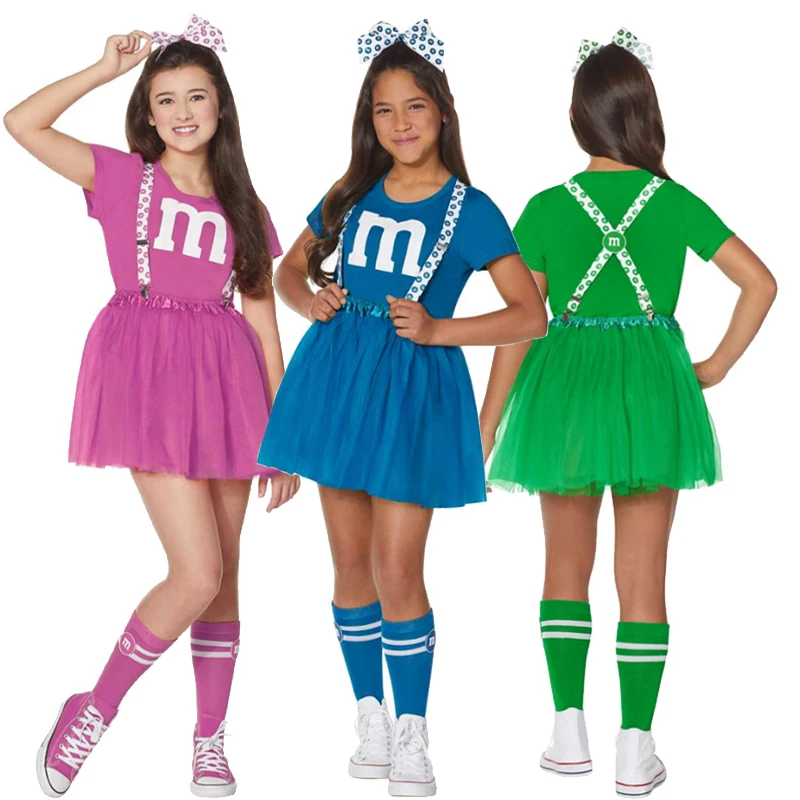 NEW Kid Cheerleader Costume School Girl-theme Top Halter gonna con calzini Cosplay Carnival Party Fancy Dress