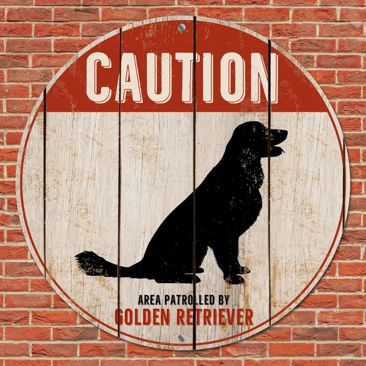 Round Metal Tin Sign Notice Caution Area Patrolled by Dog Funny Dog Door Hanger Sign Vintage Dog Sign Plaque with Funny Dog Sayi