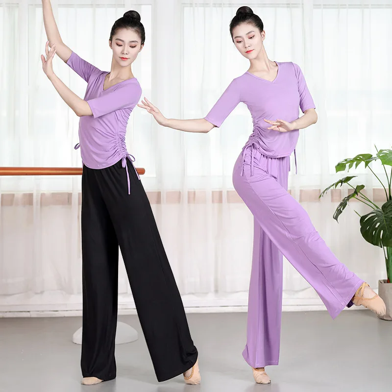 

Dance practice suit top, female figure slim fit dance suit, long sleeved medium sleeved ethnic classical modern dance training s