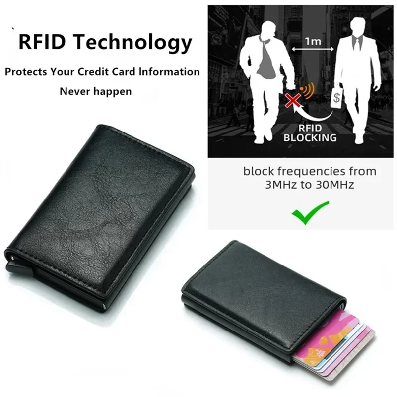 กระเป๋าเงินที่ใส่บัตรกระเป๋าเงินผู้ชายอลูมิเนียม RFID กระเป๋าสตางค์บางคาร์บอนไฟเบอร์นักธุรกิจผู้ชายกระเป๋าใส่บัตรเครดิตที่ใส่กระดาษโน้ต