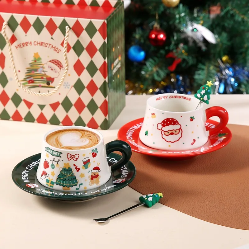 2025, neue Weihnachtstassen aus Keramik mit Deckel und Spritzer, ideal für Weihnachtsgeschenke und Geburtstagsgeschenke, Kaffeetassen-Set