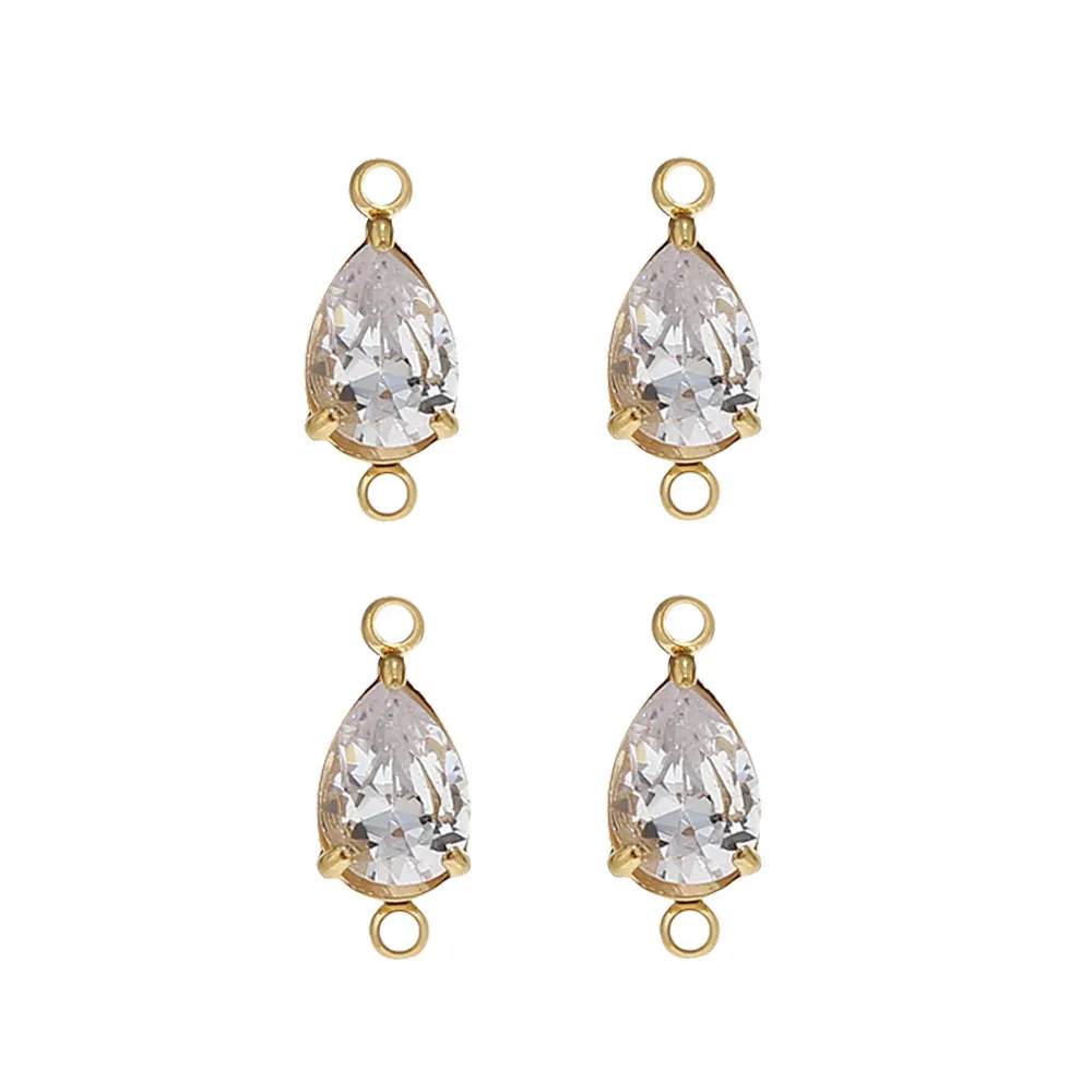 4PCS Stainless Steel Rhinestone Square Drop Link Connector Charms Bulk With Double Hole For DIY Necklace Bracelets