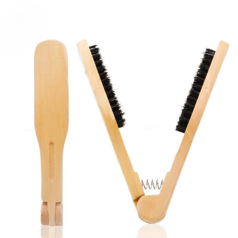 

Professional V Type Hair Straighten Combs Double Brushes Hairdressing Combs Hair Brush Wooden Handle Anti-static Styling Tools