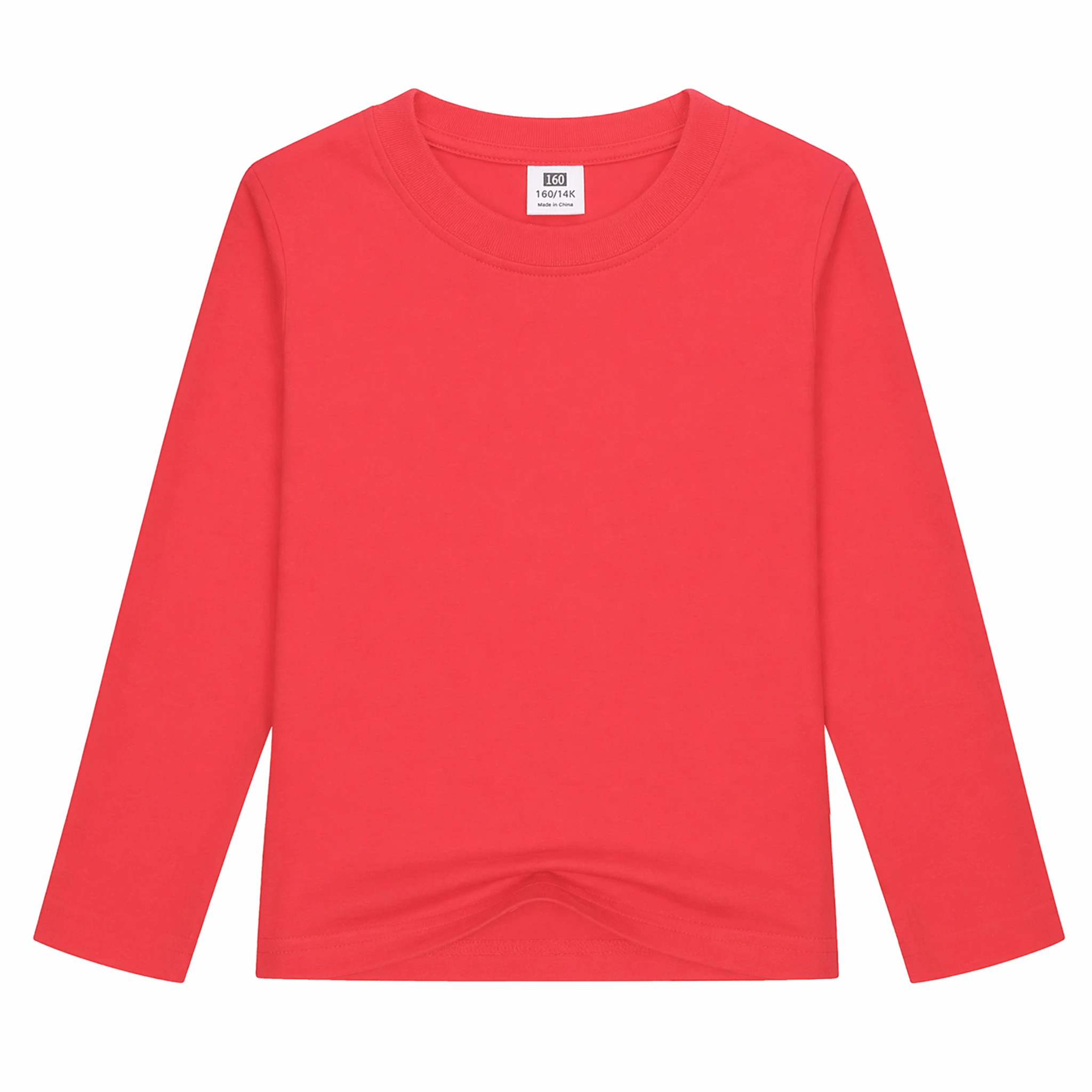 Girls Solid Long Sleeve Cotton T‑Shirt Basic Crew Neck Soft Breathable Spring Autumn Inner Top Multi‑Colors Height 100‑160cm