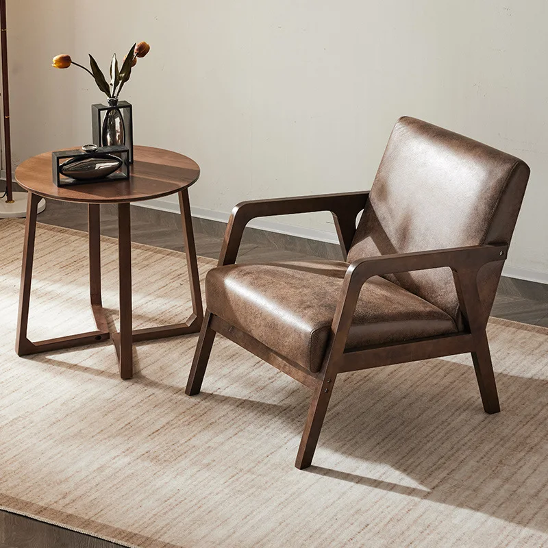 Rubber Wood Single Sofa Chair Coffee House Lounge Chair Living Room Furniture High Resilient Sponge Filling chairs for bedroom