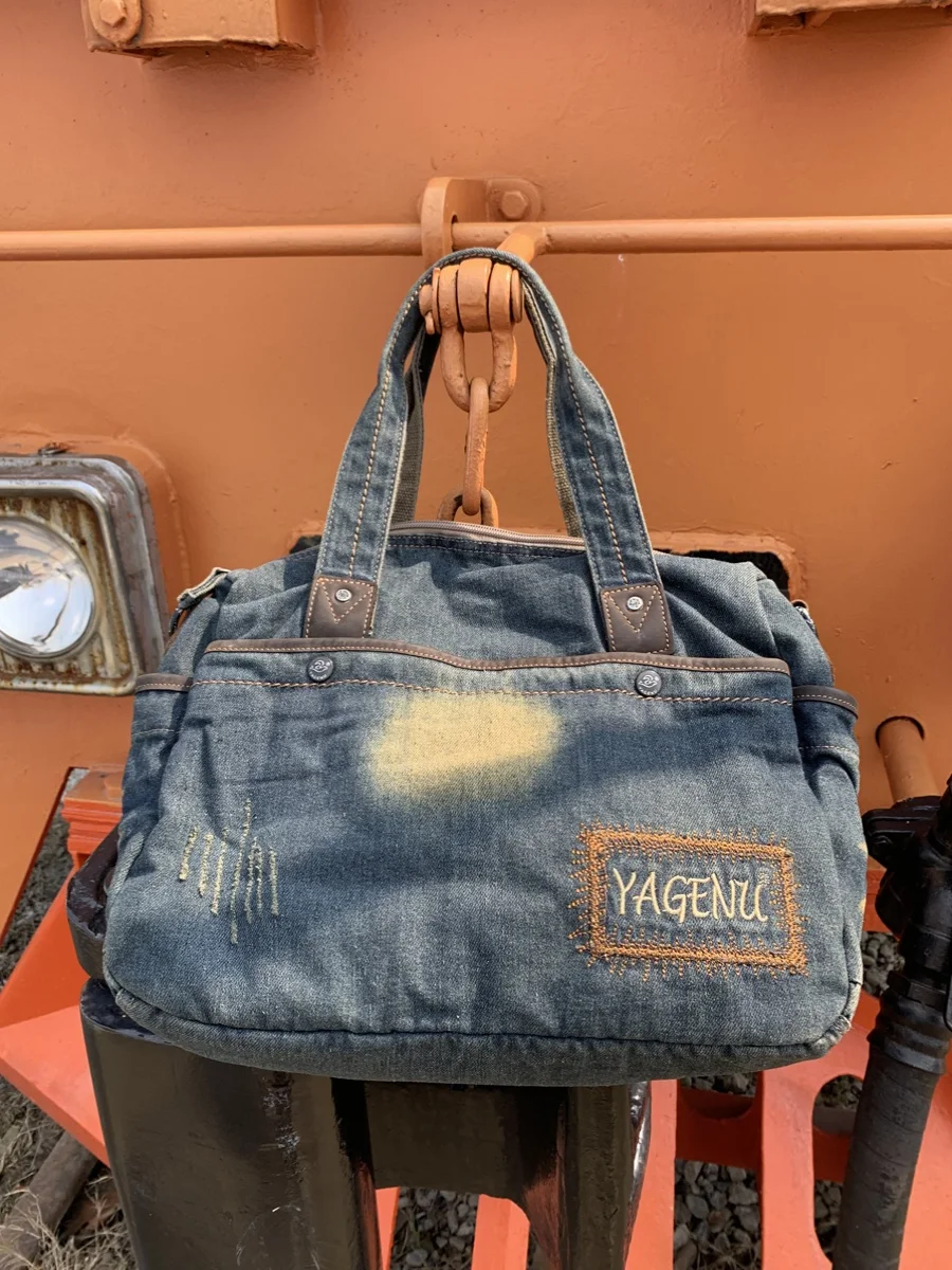Casual Men's Denim Shoulder Bag Outdoor Fashionable Handbag Spring New Trend Youth Crossbody Handheld Zipper Closure Square S...